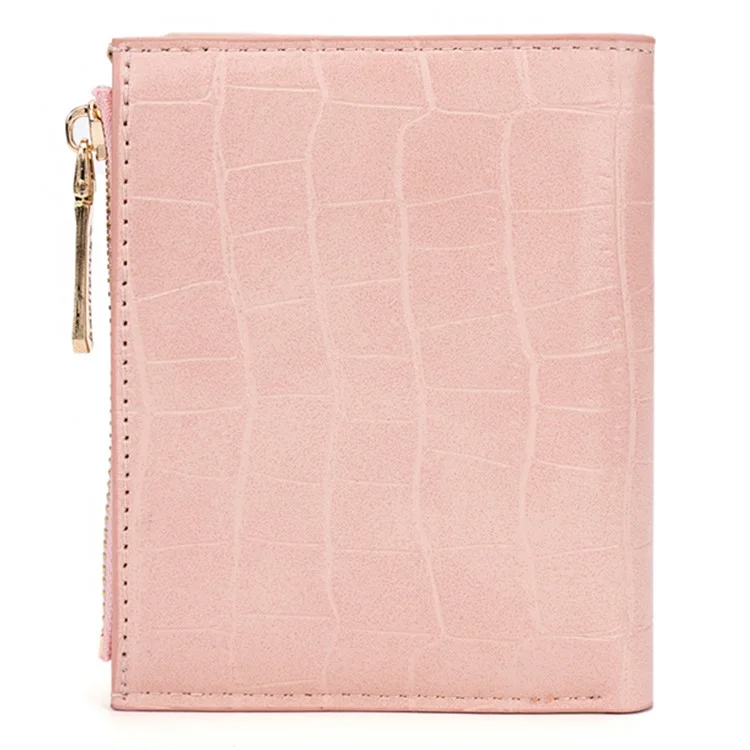 BAELLERRY N8325 Femmes Portefeuille Court en Cuir PU Texture de Pierre avec Fermeture Éclair - Rose