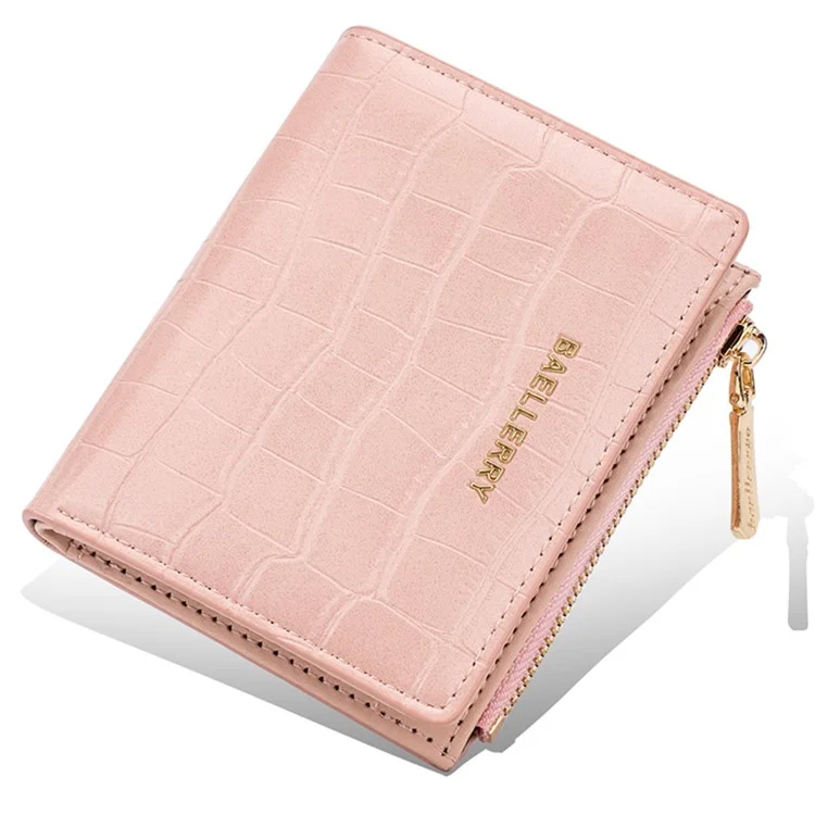 BAELLERRY N8325 Femmes Portefeuille Court en Cuir PU Texture de Pierre avec Fermeture Éclair - Rose