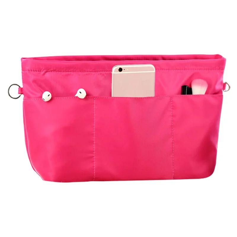 252 Portable Cosmetic Bag Multiple Pockets Nylon Waterproof Travel Makeup Organizer, Size S - Rose