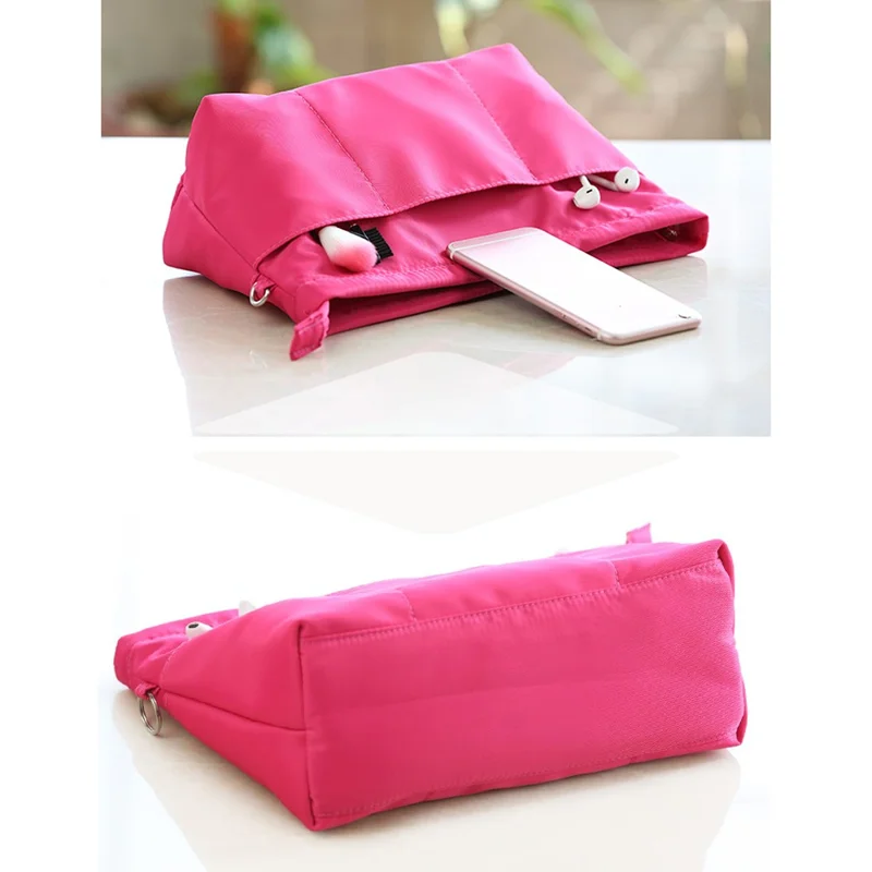 252 Portable Cosmetic Bag Multiple Pockets Nylon Waterproof Travel Makeup Organizer, Size S - Rose