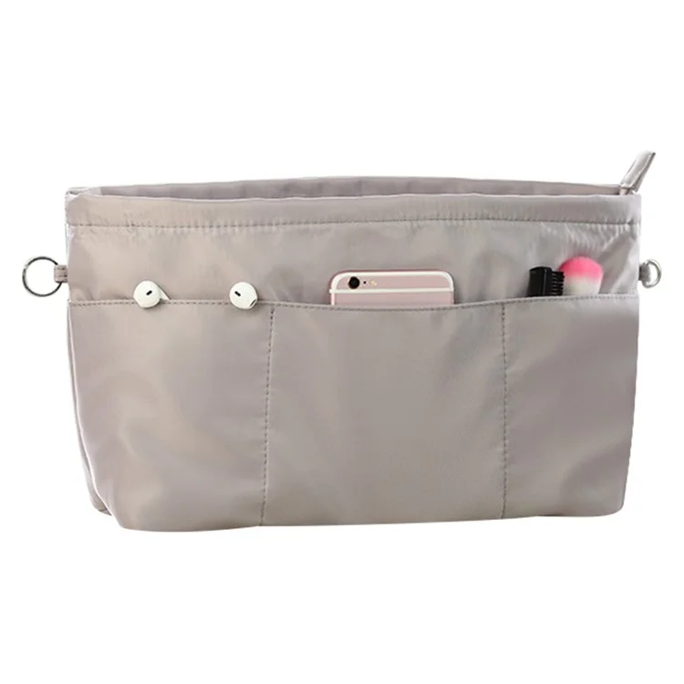 252 Waterproof Nylon Multiple Pockets Travel Cosmetic Bag with Built-in Keyring, Size XL - Grey