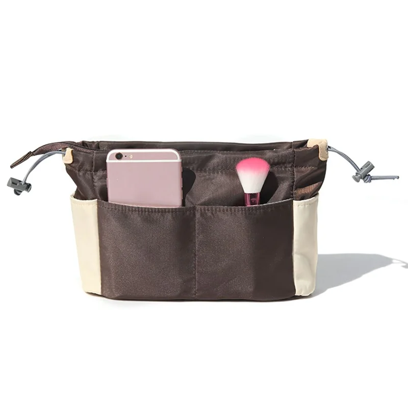 256 Large Capacity Waterproof Nylon Storage Bag Contrast Color Cosmetic Bag - Coffee