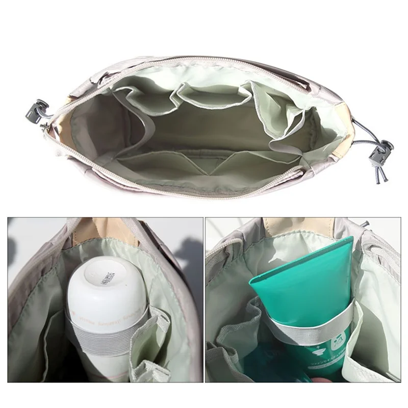 256 Large Capacity Waterproof Nylon Storage Bag Contrast Color Cosmetic Bag - Coffee