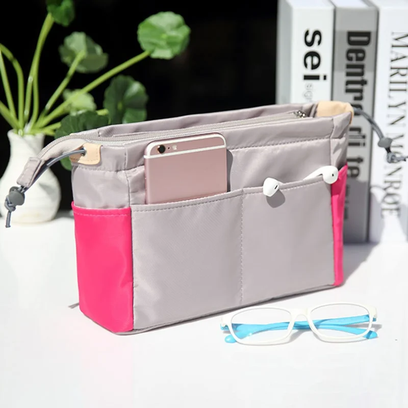 256 Large Capacity Waterproof Nylon Storage Bag Contrast Color Cosmetic Bag - Coffee