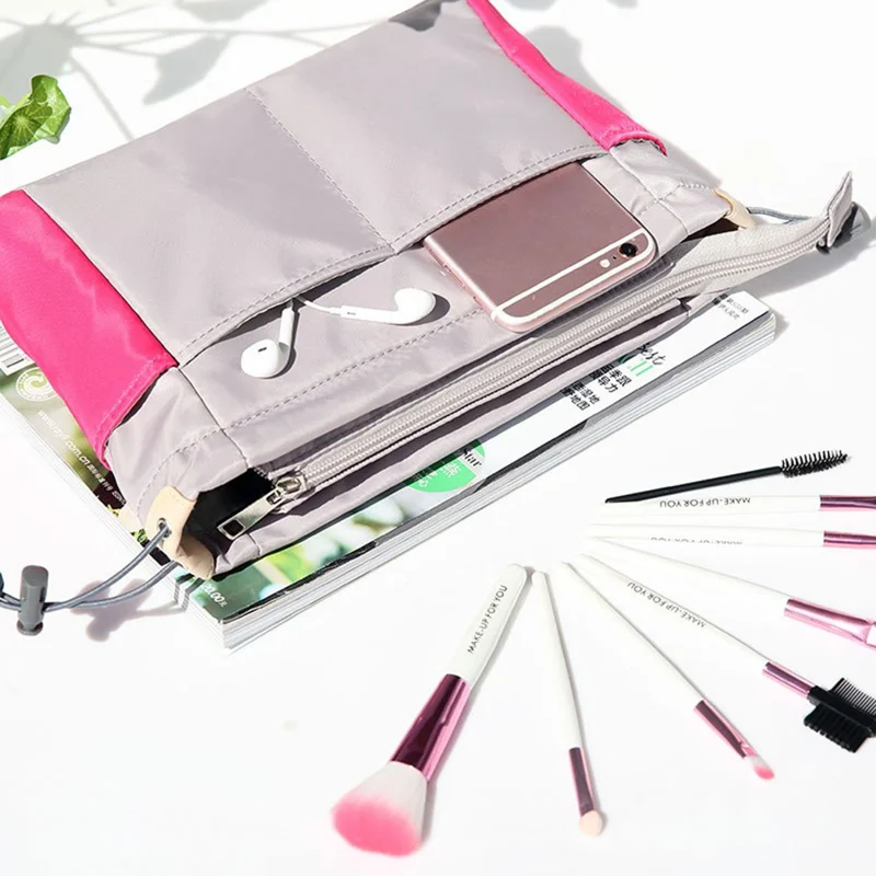 256 Large Capacity Waterproof Nylon Storage Bag Contrast Color Cosmetic Bag - Coffee