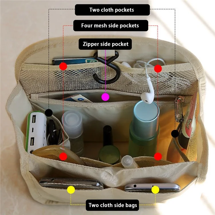 Sac de toilette à crochet suspendu 218 en toile d'Oxford Organisateur de voyage Sac à cosmétiques 27x13x31cm - Kaki 