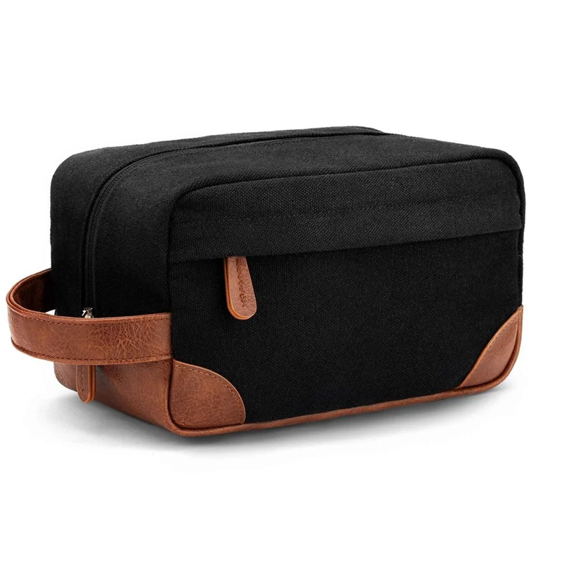 Waterproof PU Leather+Oxford Cloth Men Travel Toiletries Storage Bag - Black