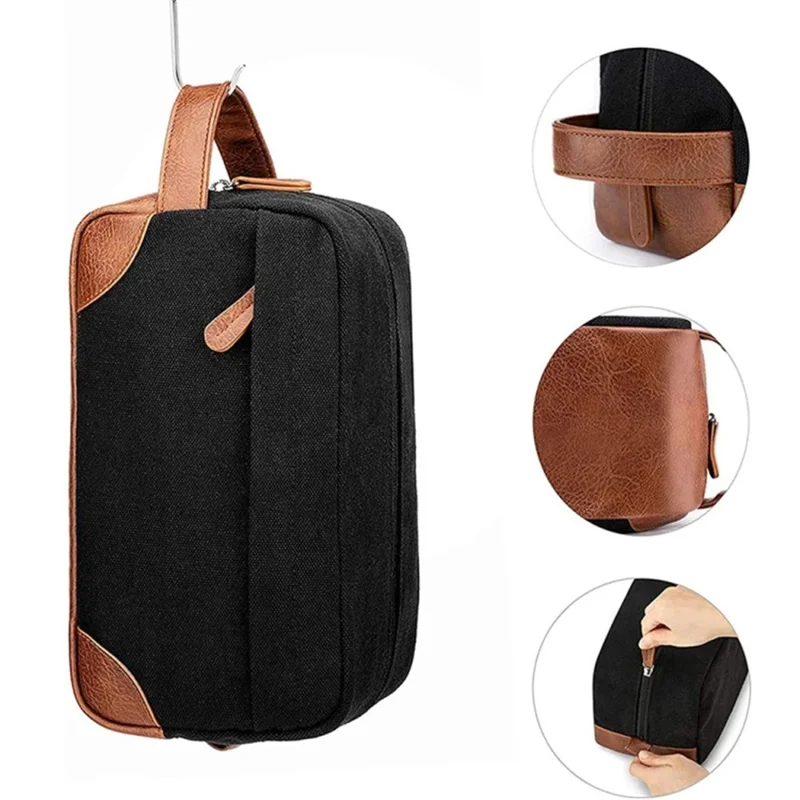 Waterproof PU Leather+Oxford Cloth Men Travel Toiletries Storage Bag - Black