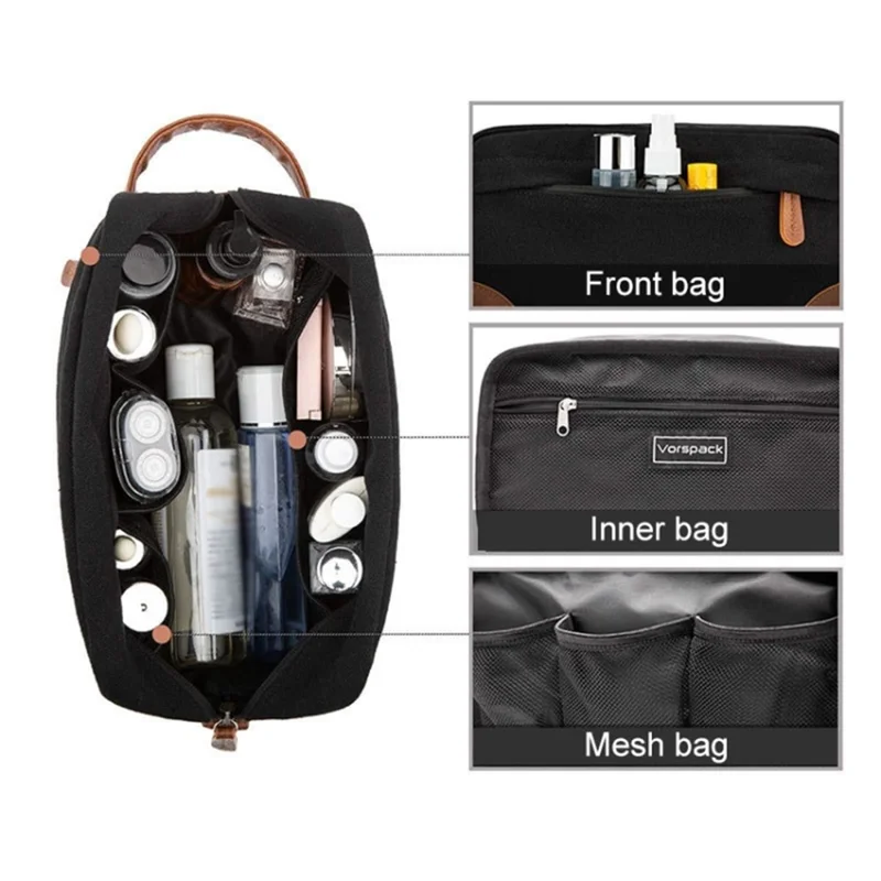Waterproof PU Leather+Oxford Cloth Men Travel Toiletries Storage Bag - Black