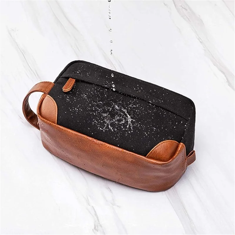 Waterproof PU Leather+Oxford Cloth Men Travel Toiletries Storage Bag - Black
