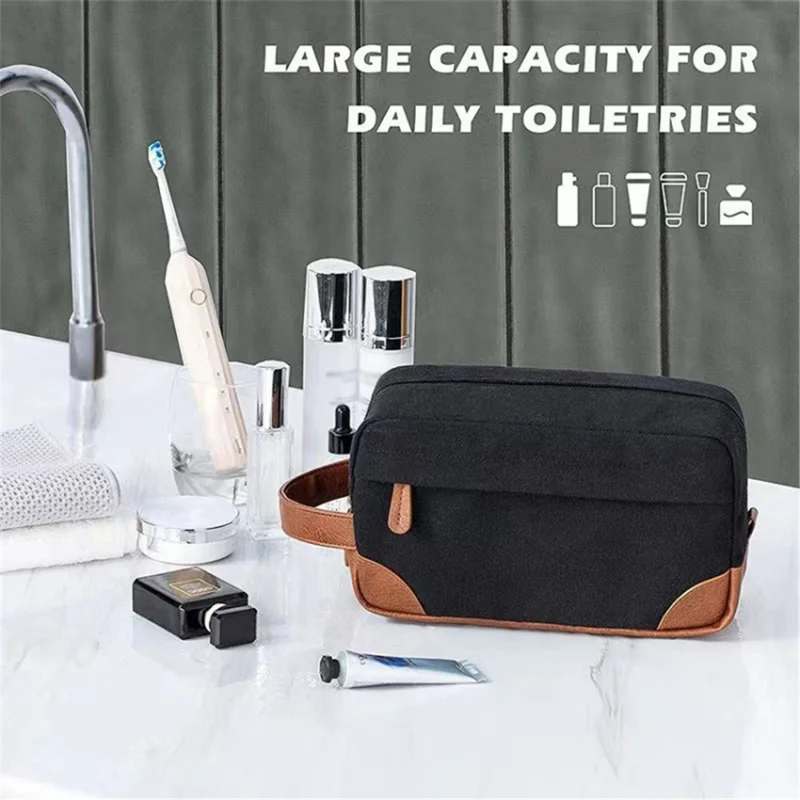 Waterproof PU Leather+Oxford Cloth Men Travel Toiletries Storage Bag - Black