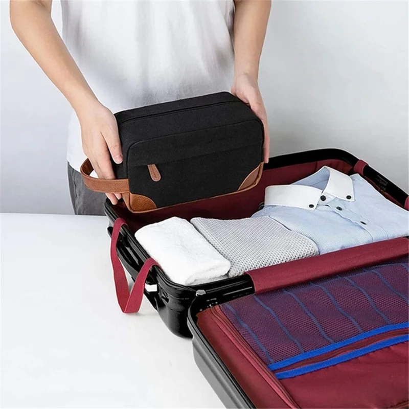 Waterproof PU Leather+Oxford Cloth Men Travel Toiletries Storage Bag - Black