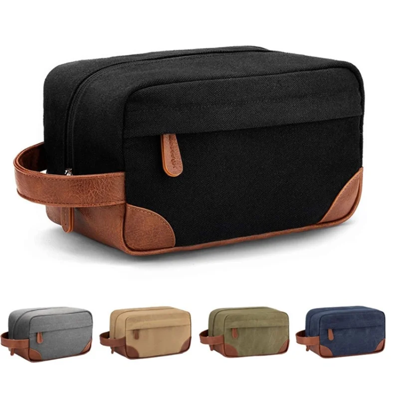 Waterproof PU Leather+Oxford Cloth Men Travel Toiletries Storage Bag - Black