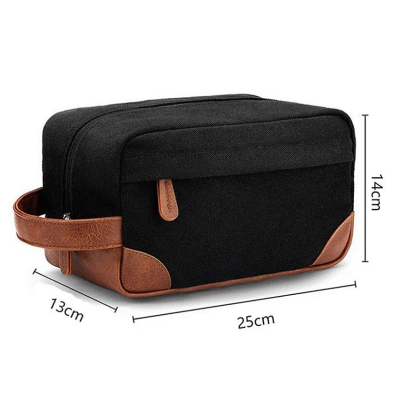 Waterproof PU Leather+Oxford Cloth Men Travel Toiletries Storage Bag - Black