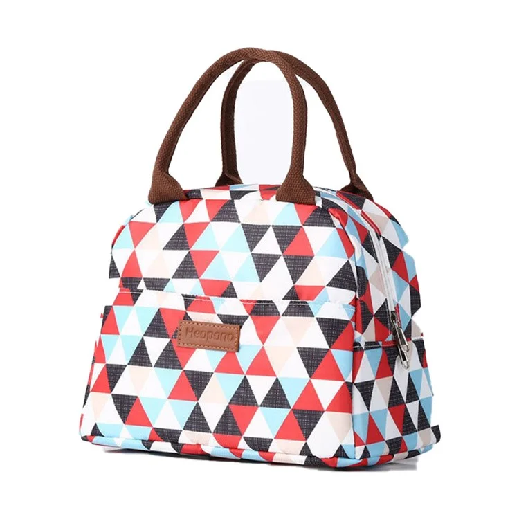 HEOPONO Stylish Insulated Lunch Tote Bag Oxford Cloth Bento Box Cooler Bag - Colorful Triangle