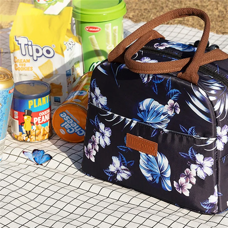 HEOPONO Stylish Insulated Lunch Tote Bag Oxford Cloth Bento Box Cooler Bag - Thin Leaf