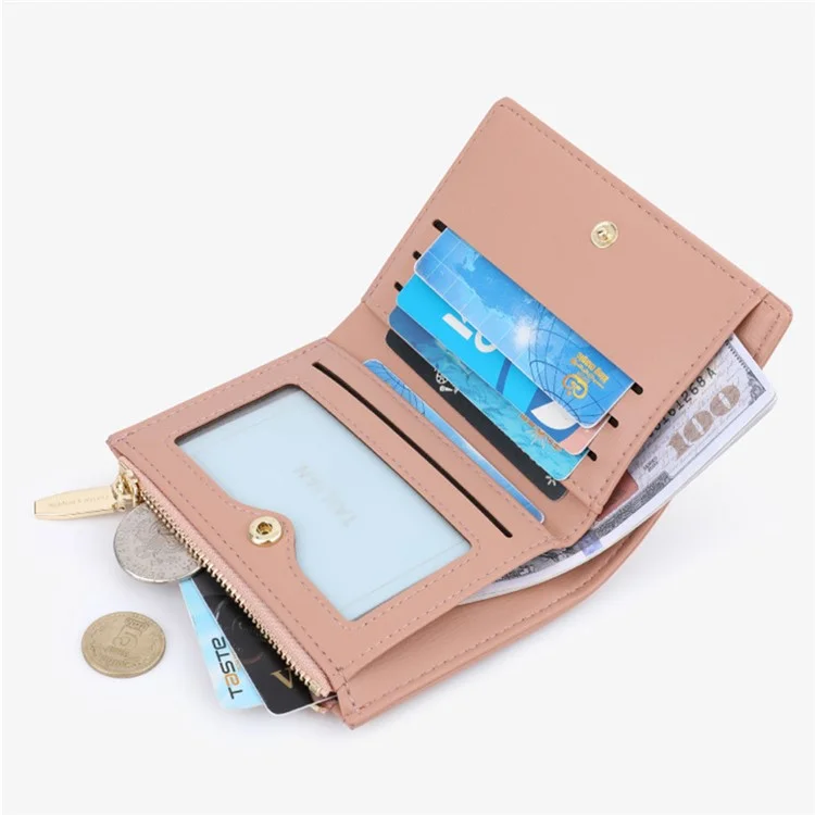 TAILIAN T2602-340 Cartera Plegable Corta de Piel de Imitación para Mujer con Cremallera y Monedero - Rosa Profundo