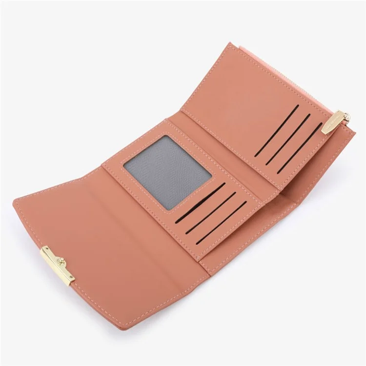 TAILIAN T6223-013 Faux Pearl Decor Women PU Leather Tri-fold Wallet Zipper Coin Purse - Pink