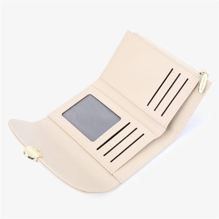 TAILIAN T6223-028 PU Leather Wallet Women Card Cash Holder Folding Purse - Beige