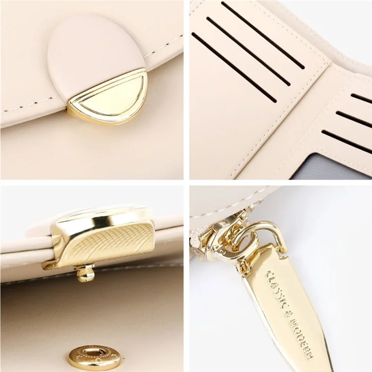 TAILIAN T6223-028 PU Leather Wallet Women Card Cash Holder Folding Purse - Beige