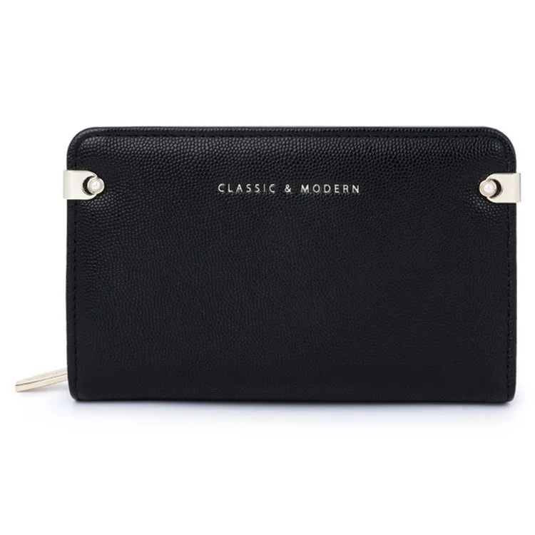 TAILIAN T2711-006 Pearl Decor Stylish Women Wallet PU Leather Zipper Pocket Purse - Black