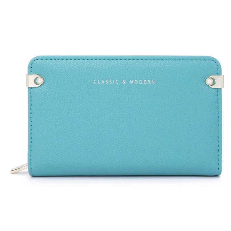 TAILIAN T2711-006 Pearl Decor Stylish Women Wallet PU Leather Zipper Pocket Purse - Blau