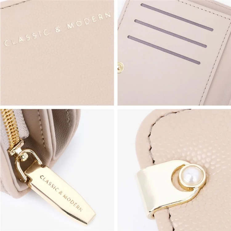 TAILIAN T2711-006 Pearl Decor Stylish Women Wallet PU Leather Zipper Pocket Purse - Blau