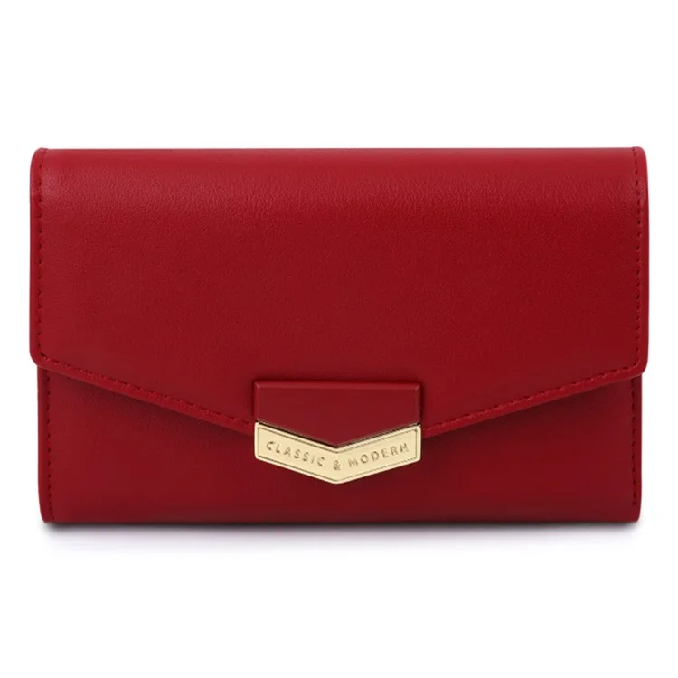 TAILIAN T6223-034 Short Wallet Soft Leather Trifold Purse with Zipper Coin Pocket - Red