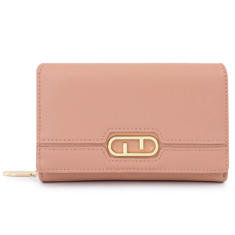 TAILIAN T2713-015 Leather Trifold Ladies Wallets Coin Zipper Long Purse - Pink