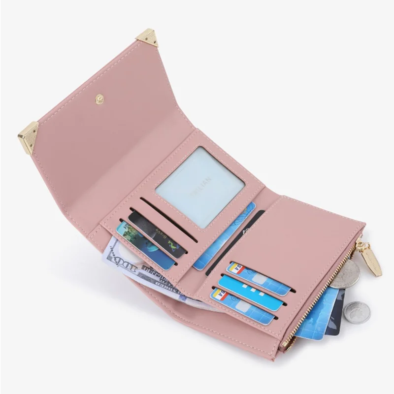 TAILIAN T6223-041 Foldable Short Wallet Trifold Leather Pocket Purse Card Holder - Blue