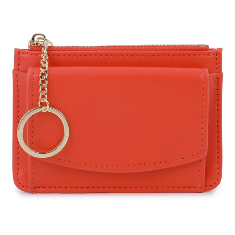 TAILIAN TB149-001 Small Wallet Zipper Card Holder Coin Changes Purse with Keychain - Orange