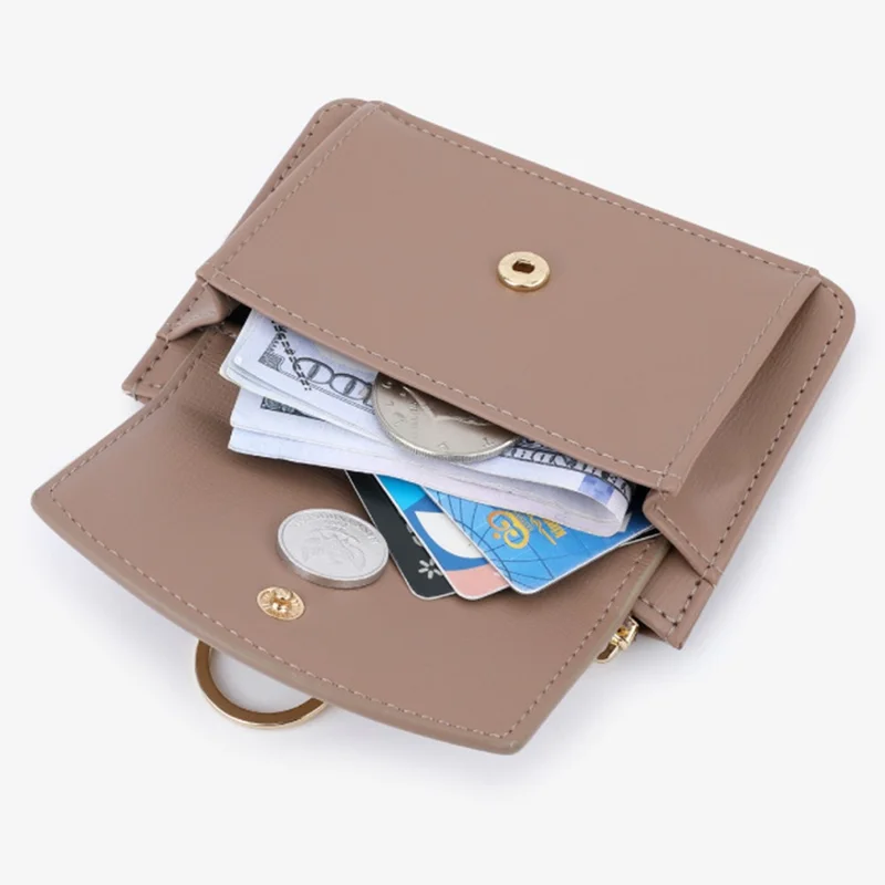 TAILIAN TB149-001 Small Wallet Zipper Card Holder Coin Changes Purse with Keychain - Orange