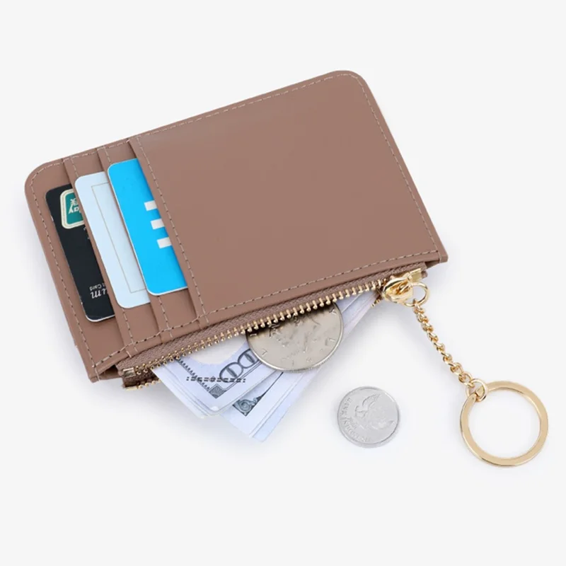 TAILIAN TB149-001 Small Wallet Zipper Card Holder Coin Changes Purse with Keychain - Orange