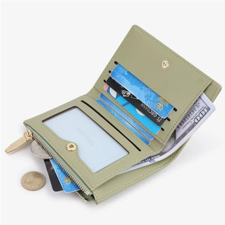 TAILIAN T2602-337 Короткий бифольдный бумажник с окошком для удостоверения личности, держателем для карт, отделением для купюр и монет - зеленый