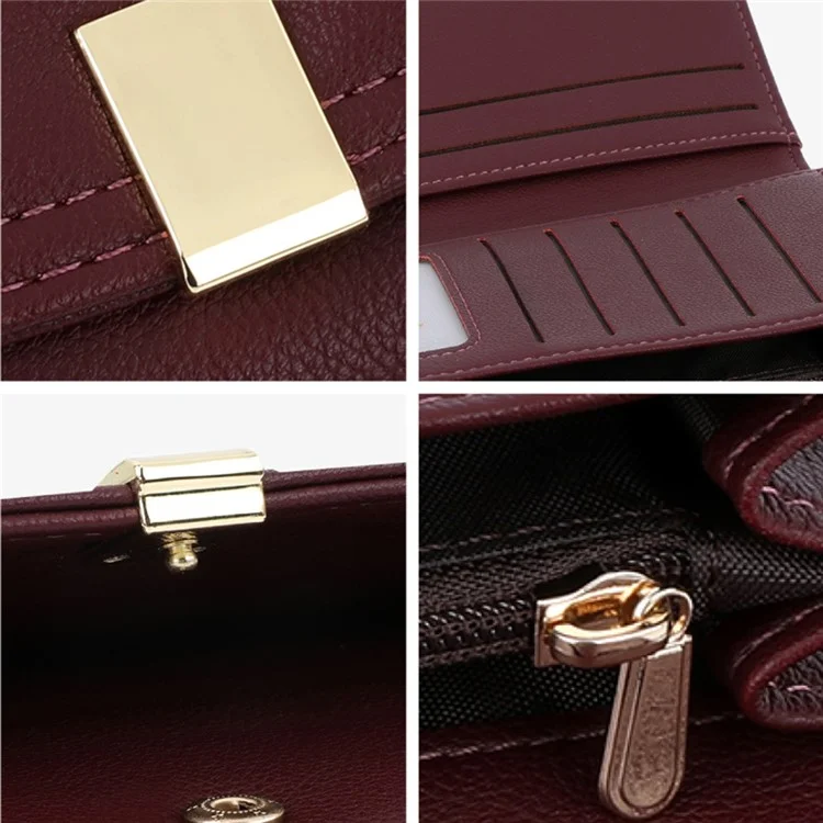 TAILIAN T5601-130 Damen Geldbörse Lange Trifold Geldbörse PU-Leder Clutch Bag - Aprikose