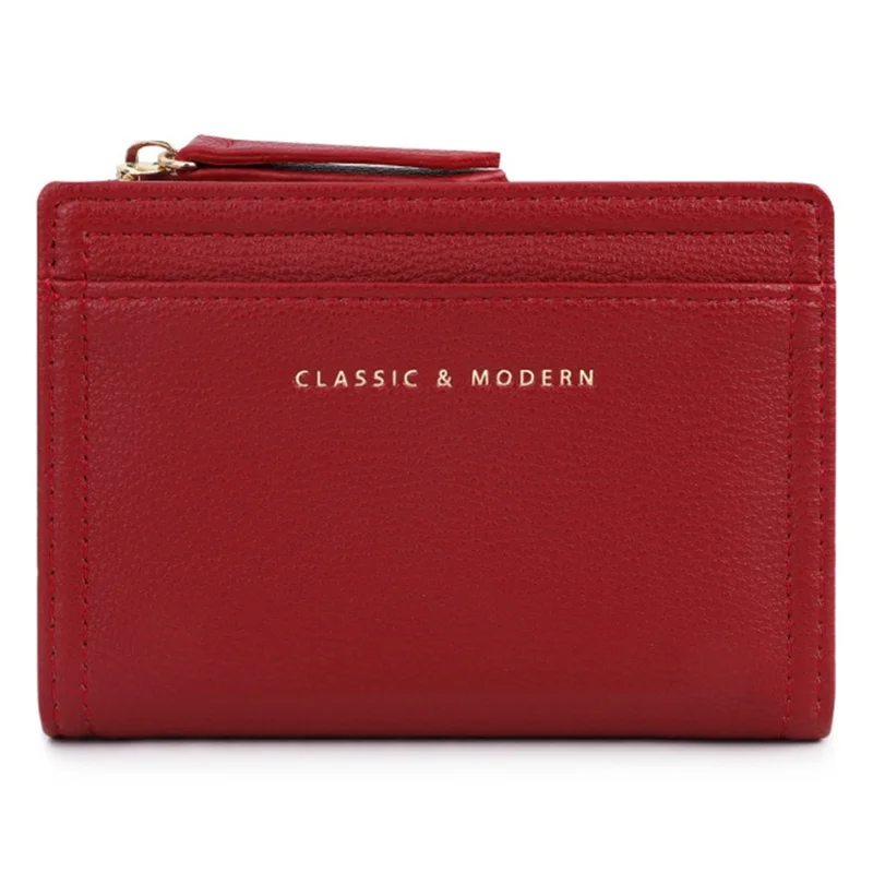 TAILIAN T2602-338 PU Leather Women Short Wallet Solid Color Folding Purse - Red