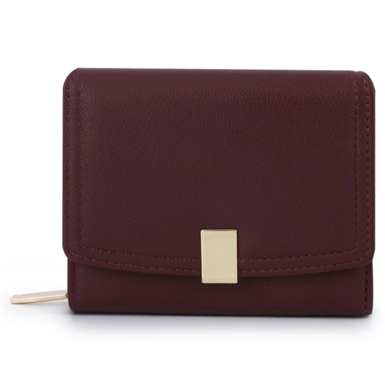 TAILIAN T6111-003 Женский короткий кошелек Simple PU Leather Folding Purse - Бордовый