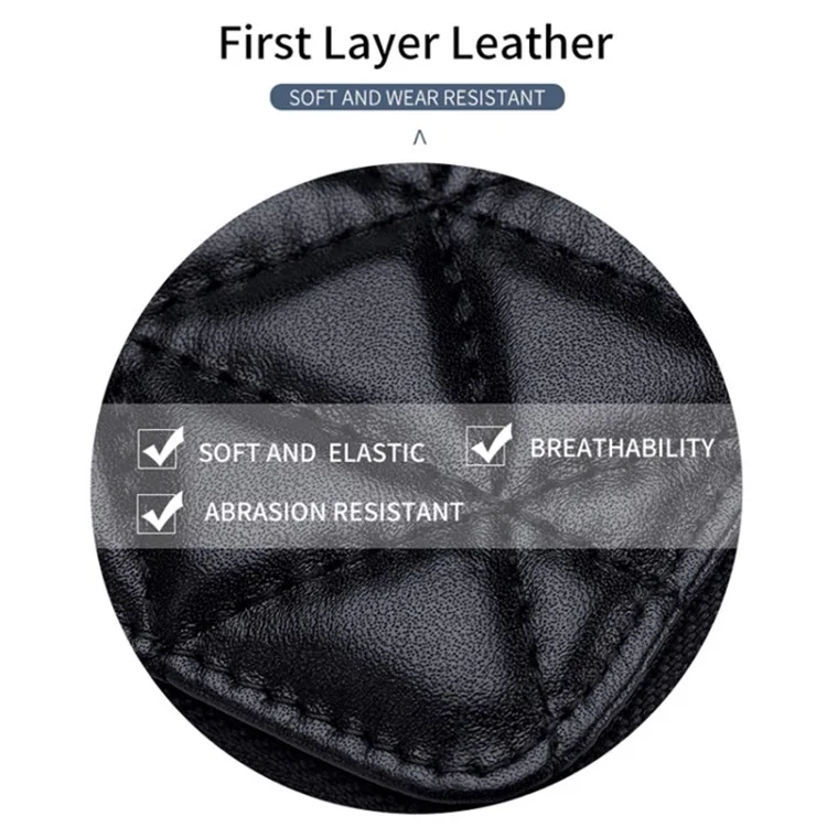 Top-Layer Cowhide Leather Travel Lipstick Storage Bag Mirror Design Zipper Makeup Bag - Black