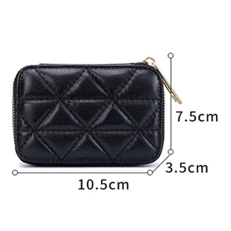 Top-Layer Cowhide Leather Travel Lipstick Storage Bag Mirror Design Zipper Makeup Bag - Black