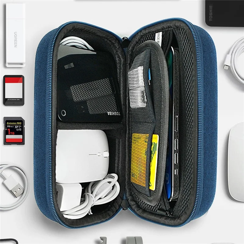 Torba na akcesoria cyfrowe EVA+poliester, etui na przewody danych, powerbank, mysz - niebieska