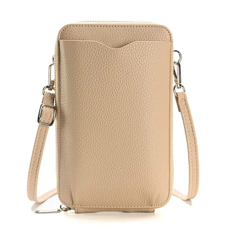 F841 Women's PU Leather Crossbody Bag Purse Cell Phone Carrying Pouch Wallet - Apricot