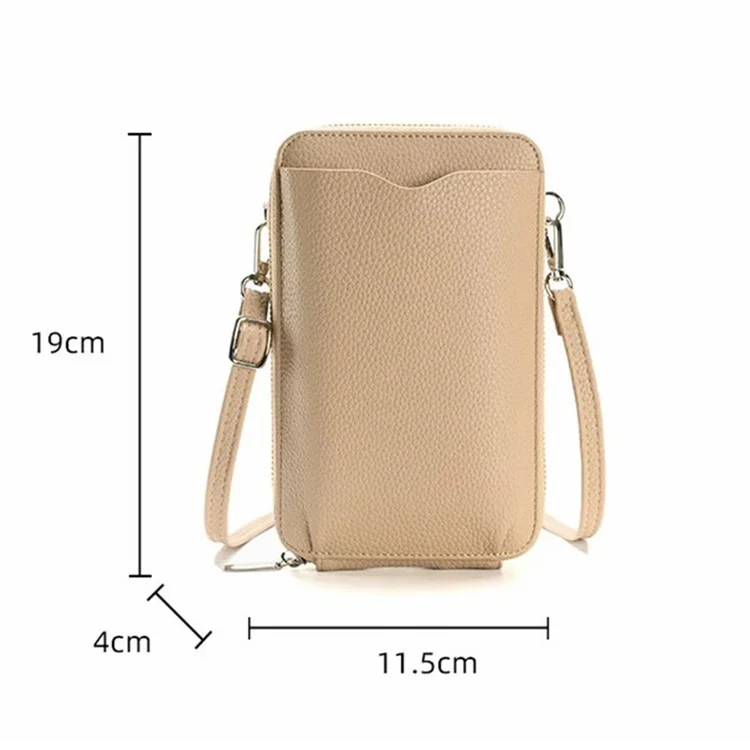 F841 Women's PU Leather Crossbody Bag Purse Cell Phone Carrying Pouch Wallet - Apricot