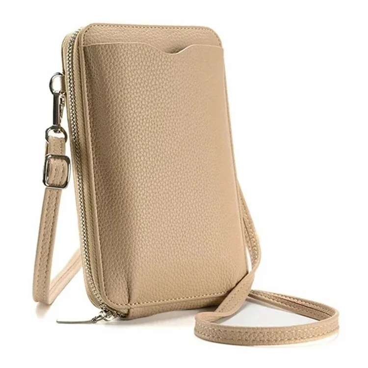 F841 Women's PU Leather Crossbody Bag Purse Cell Phone Carrying Pouch Wallet - Apricot