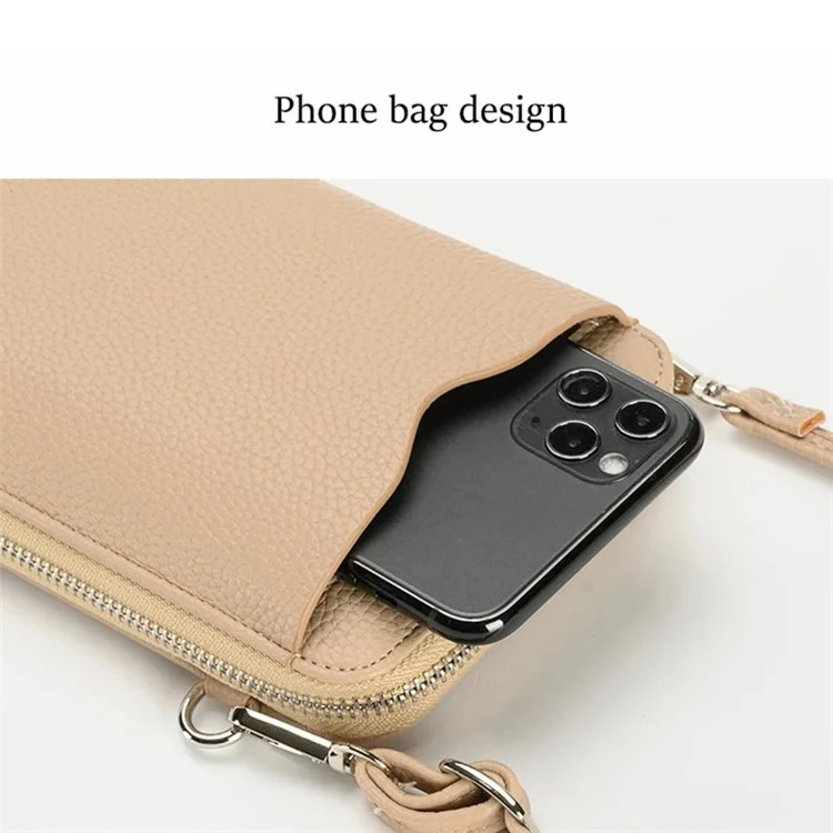 F841 Women's PU Leather Crossbody Bag Purse Cell Phone Carrying Pouch Wallet - Apricot