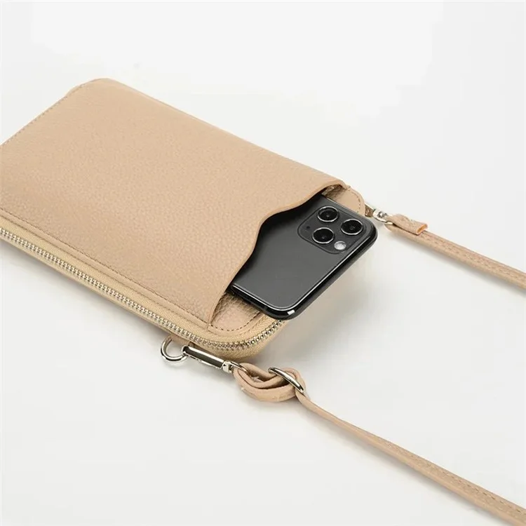 F841 Women's PU Leather Crossbody Bag Purse Cell Phone Carrying Pouch Wallet - Apricot