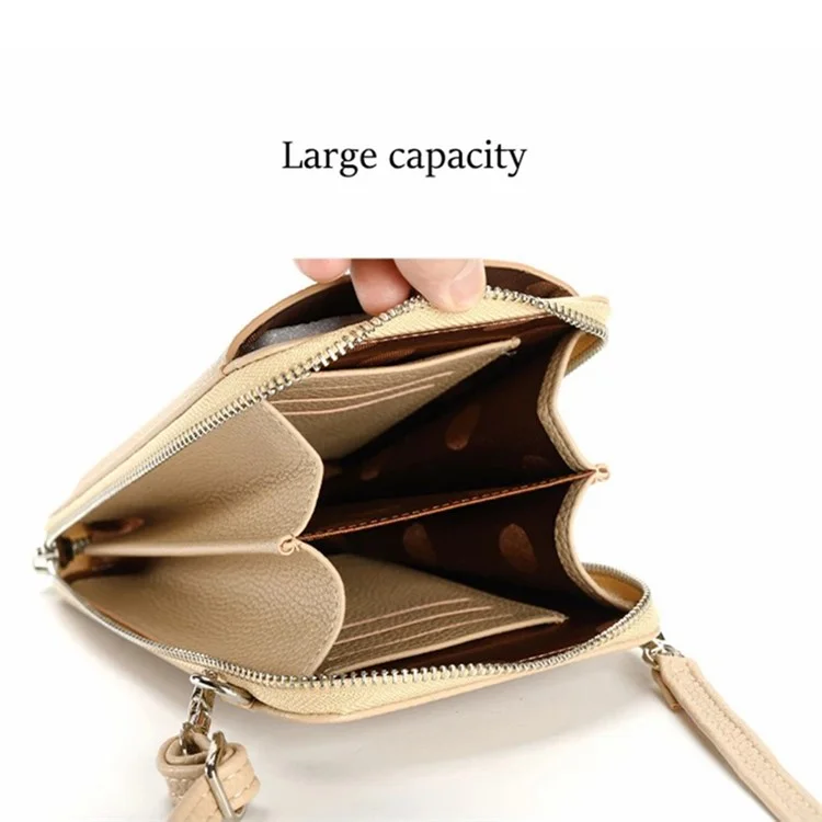 F841 Women's PU Leather Crossbody Bag Purse Cell Phone Carrying Pouch Wallet - Apricot