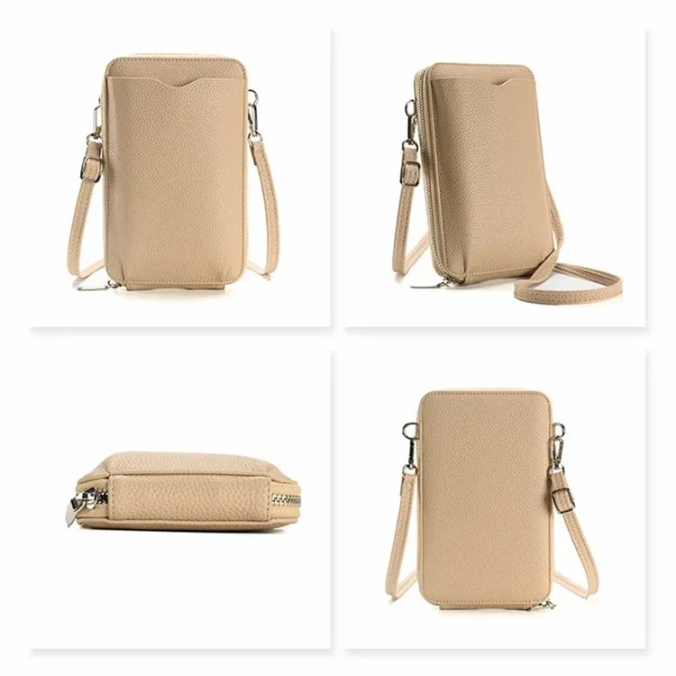 F841 Women's PU Leather Crossbody Bag Purse Cell Phone Carrying Pouch Wallet - Apricot