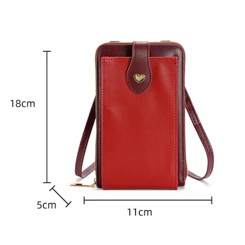 6638 Color Splicing Women PU Leather Cell Phone Storage Crossbody Shoulder Bag - Rot