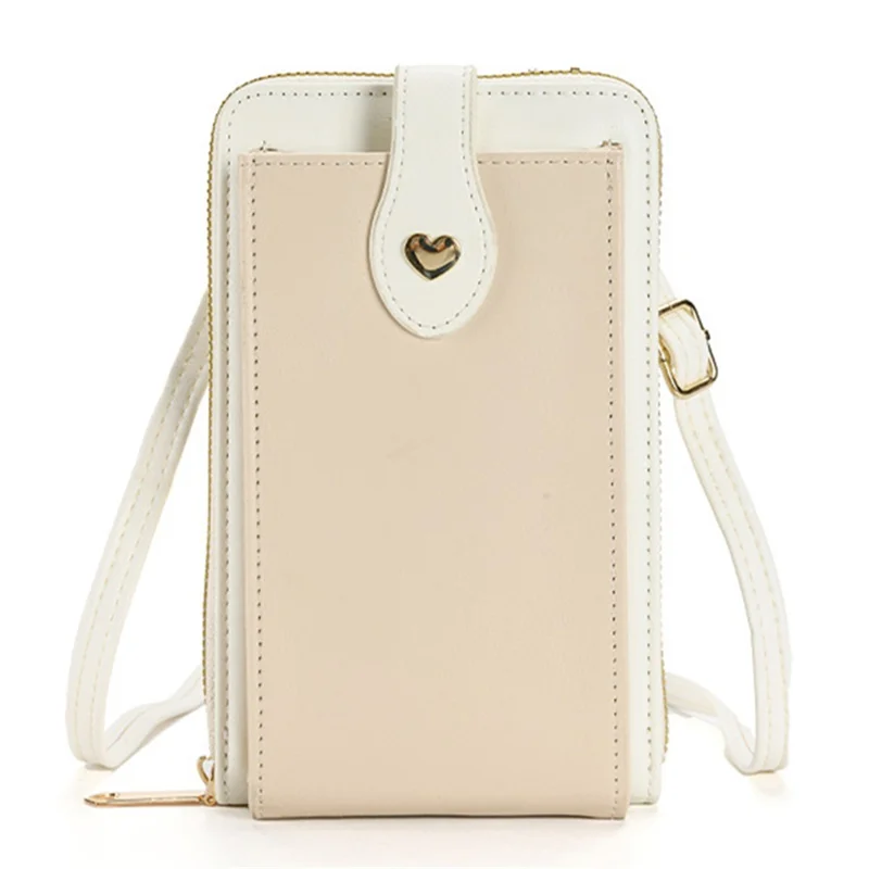6638 Color Splicing Women PU Leather Cell Phone Storage Crossbody Shoulder Bag - White