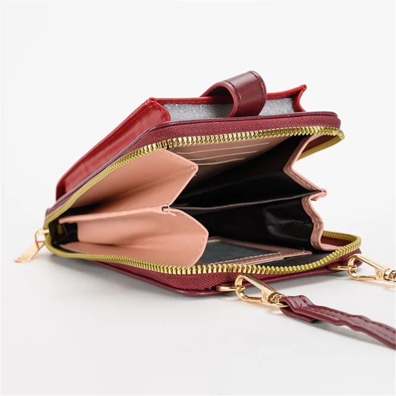 6638 Color Splicing Women PU Leather Cell Phone Storage Crossbody Shoulder Bag - Black